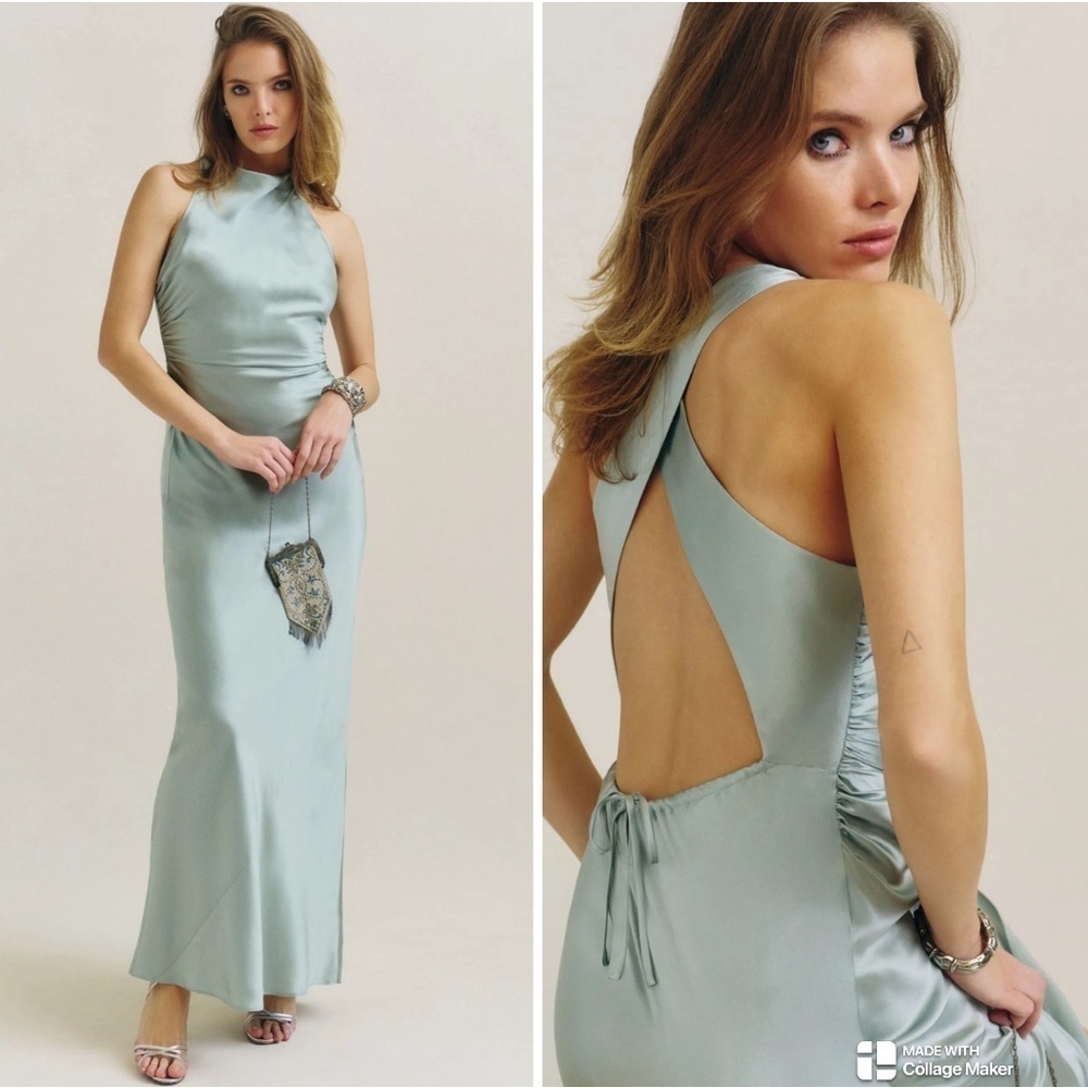 Reformation Anaiis Silk Dress in aquamarine NWOT